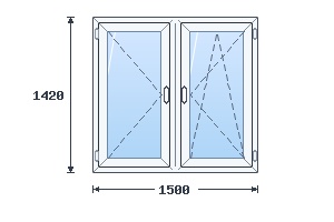 Двухстворчатое окно (поворотная+ПО) 1500×1420