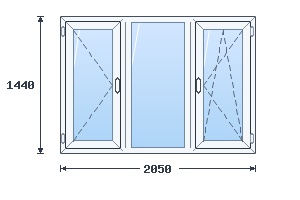 Трёхстворчатое окно (поворотная+глухая+ПО) 2050×1440