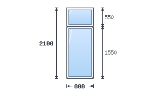 Т-образное окно (глухое) 800×2100