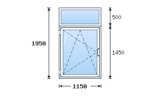 Т-образное окно поворотно-откидное 1150×1950